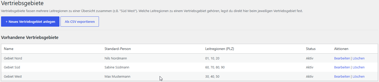 Vertriebsgebiete